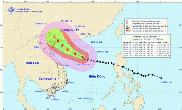   Bão số 7 cách quần đảo Hoàng Sa khoảng 110km về phía Bắc